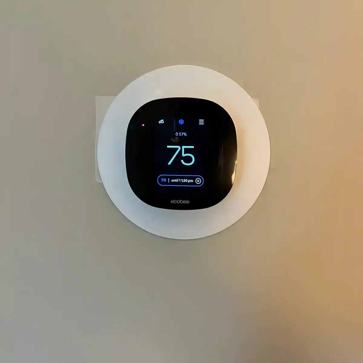 ecobee thermostat mounted on wall