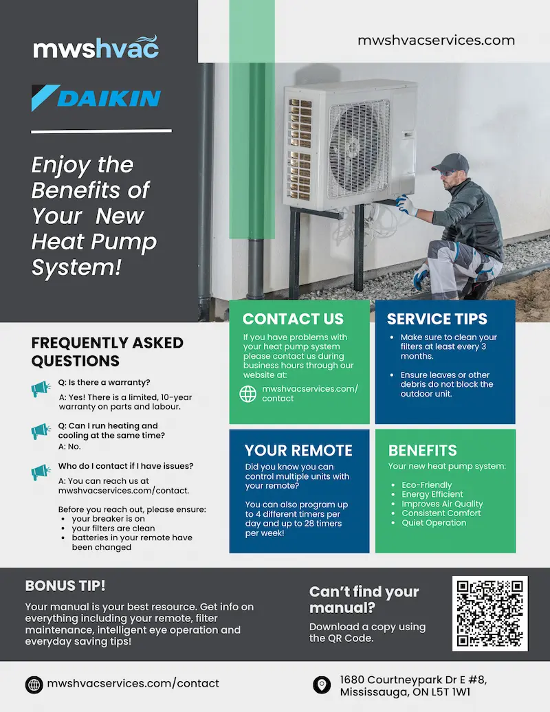 flyer showing the benefits and FAQs of service with MWS HVAC
