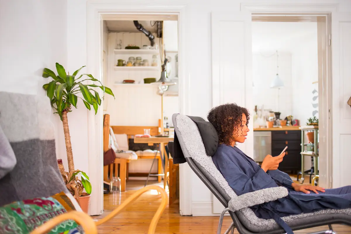 woman relaxing in her home.