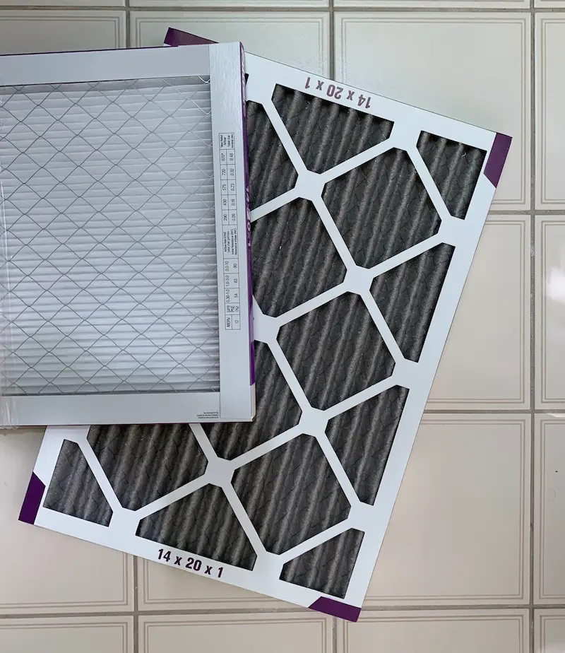 clean and dirty pleated hvac filters