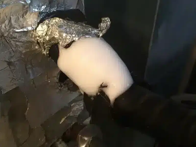 frozen ac line typical of when air conditioner freezing up.